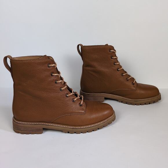MADEWELL The Clair Lace-Up Boot Leather English Saddle Brown Lug Sole Women's 7 - Picture 3 of 9
